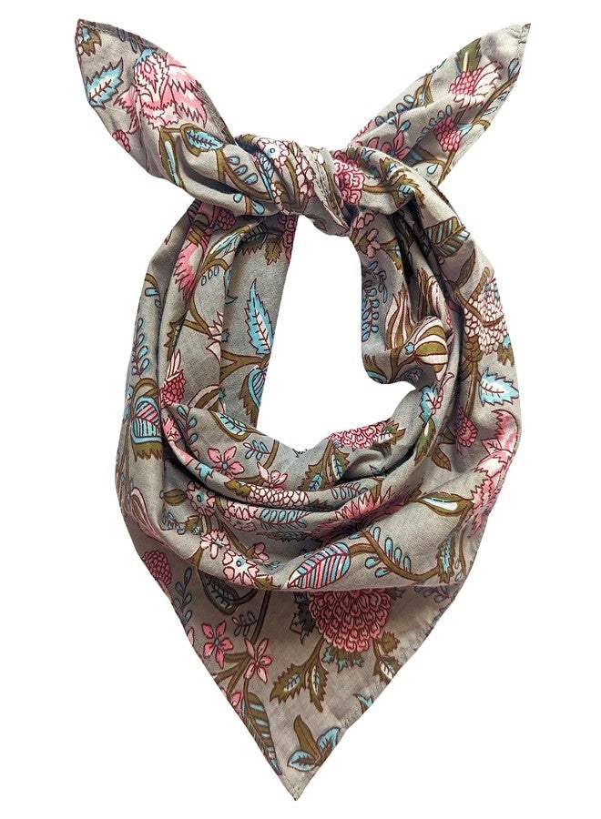 AVKA Studio 100% Cotton Bandanas for Women, Taupe & Pink Floral, 20 Inch, 2 pack - Image 1